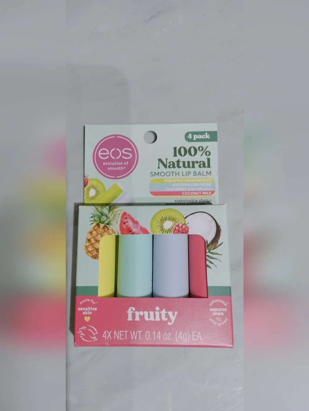 eos Smooth Lip Balm 4-Pack in Pineapple, Watermelon, Raspberry & Coconut Milk